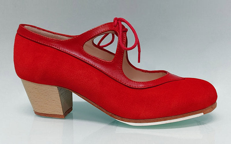 Professional flamenco dance shoe in red leather and suede
