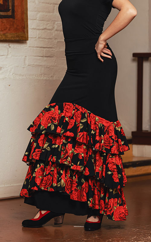 Falda flamenco Jerez con 3 volantes inclinados de crespón estampados
