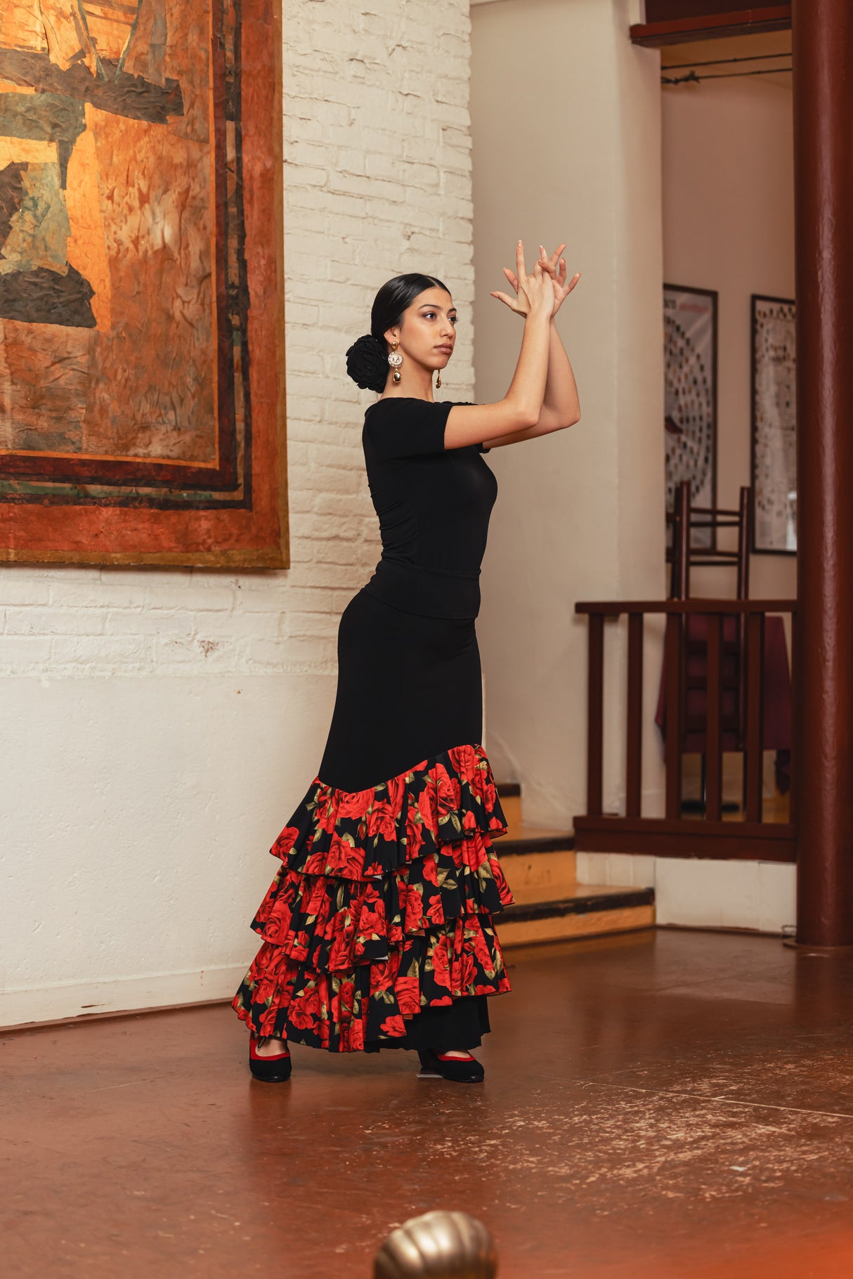 Falda flamenco Jerez con 3 volantes inclinados de crespón estampados