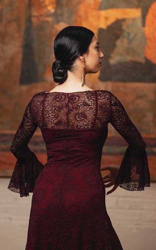 Vestido Poveda de encaje color granate