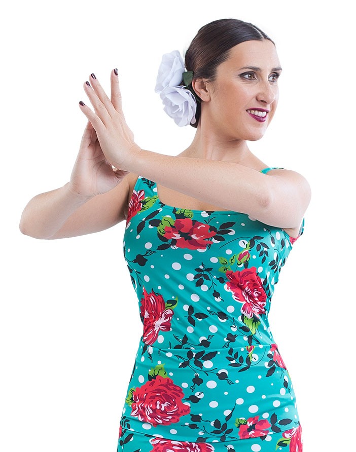 Fitted Flamenco T-shirt with Floral Print and Wide Straps