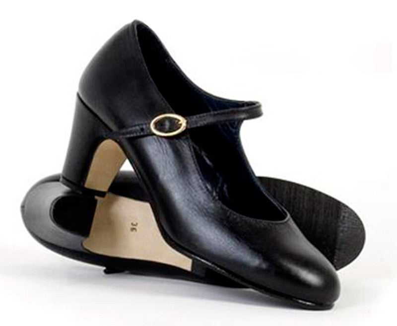 Zapato de Baile Flamenco Semiprofesional Piel Negro Sin Clavos