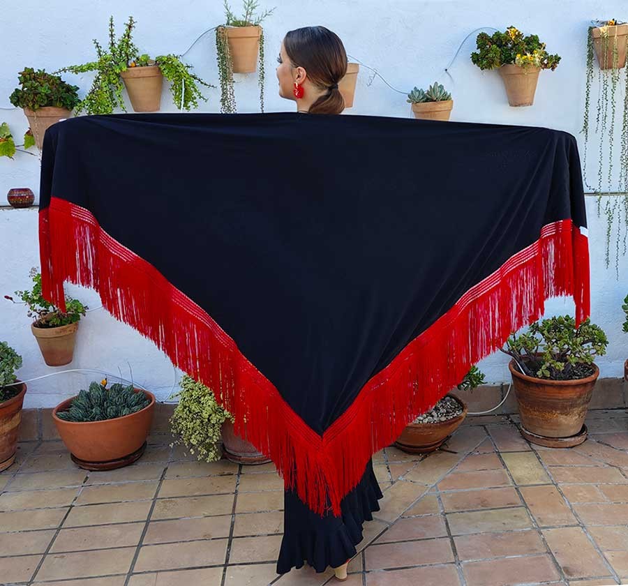 Châle Black Peak à franges rouges, double tissage