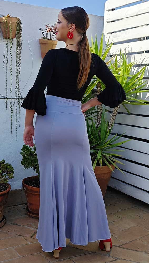 Falda Flamenco Gris Entallada a Medio Muslo