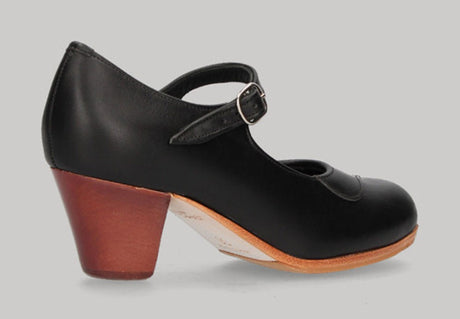 Chaussure de danse flamenco professionnelle en cuir noir avec boucle