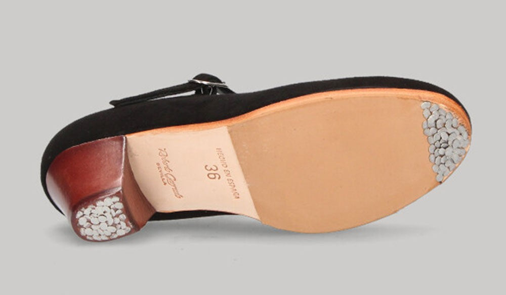 Zapato de baile flamenco profesional ante negro con hebilla