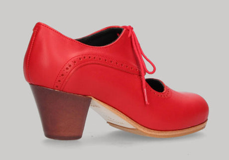 Professional flamenco dance shoe, red leather and laces