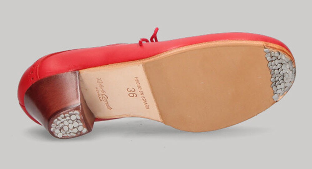 Zapato de baile flamenco profesional piel rojo y cordones