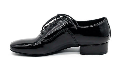 Chaussures de danse de salon pour homme en cuir verni noir avec lacets