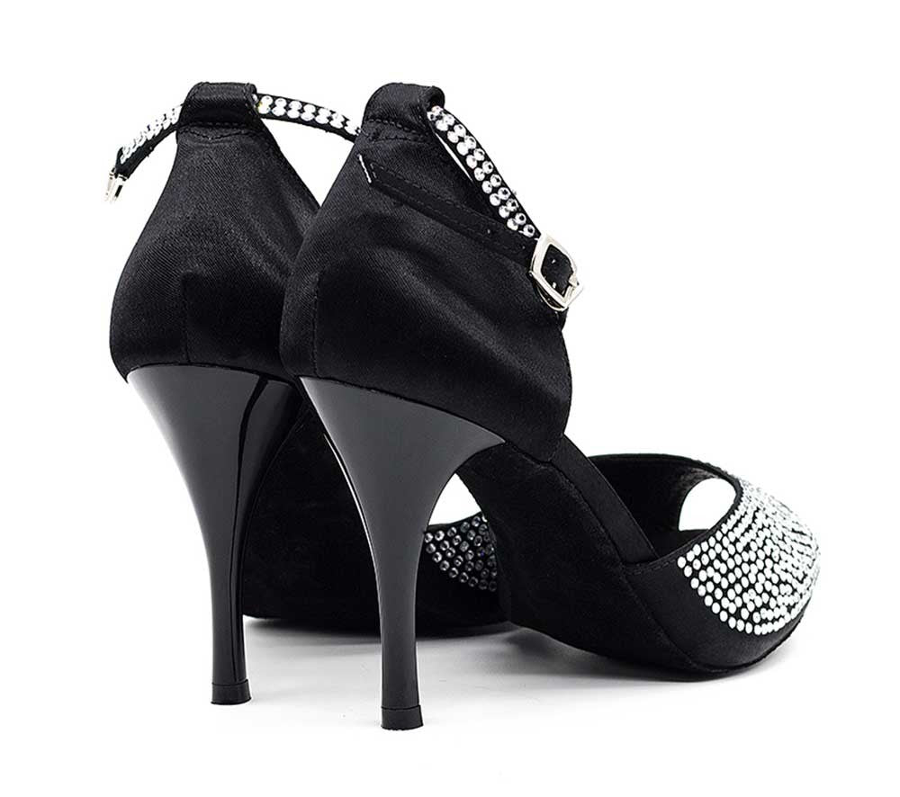 Chaussure de danse de salon et de tango noire avec strass en cristal sur la tige