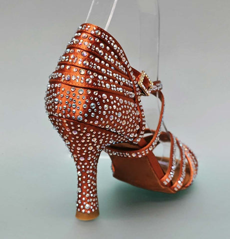 Chaussure de danse de salon en bronze avec plusieurs strass en cristal