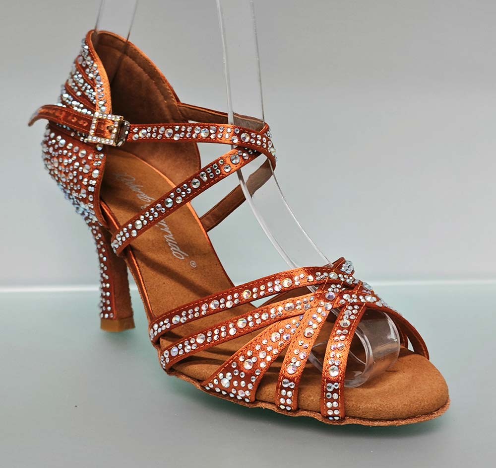 Chaussure de danse de salon en bronze avec plusieurs strass en cristal
