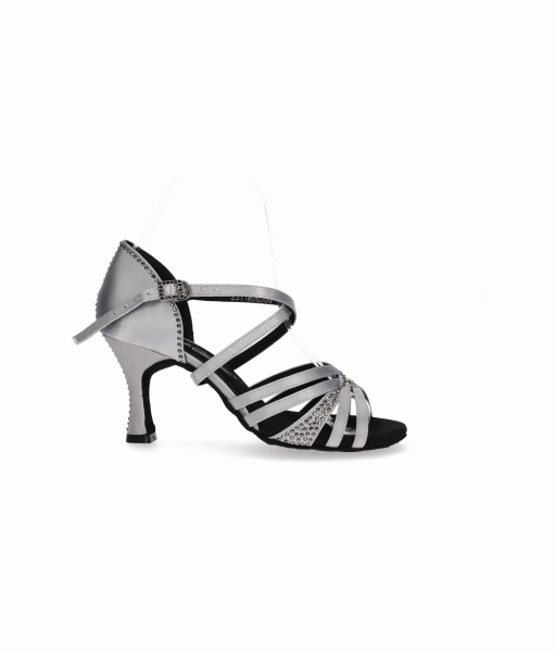 Zapato para baile de salón plata con pedrería de cristal en pala y talón