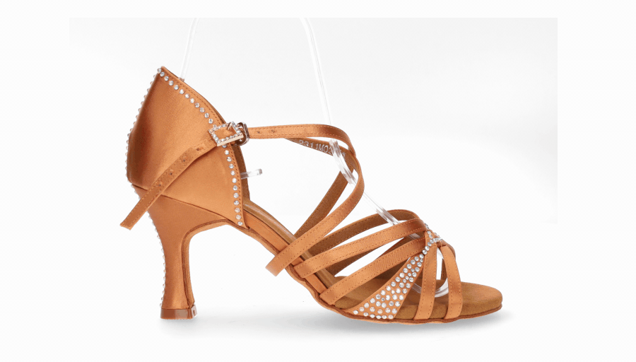 Chaussure de danse de salon en bronze ornée de strass sur le dessus et le talon