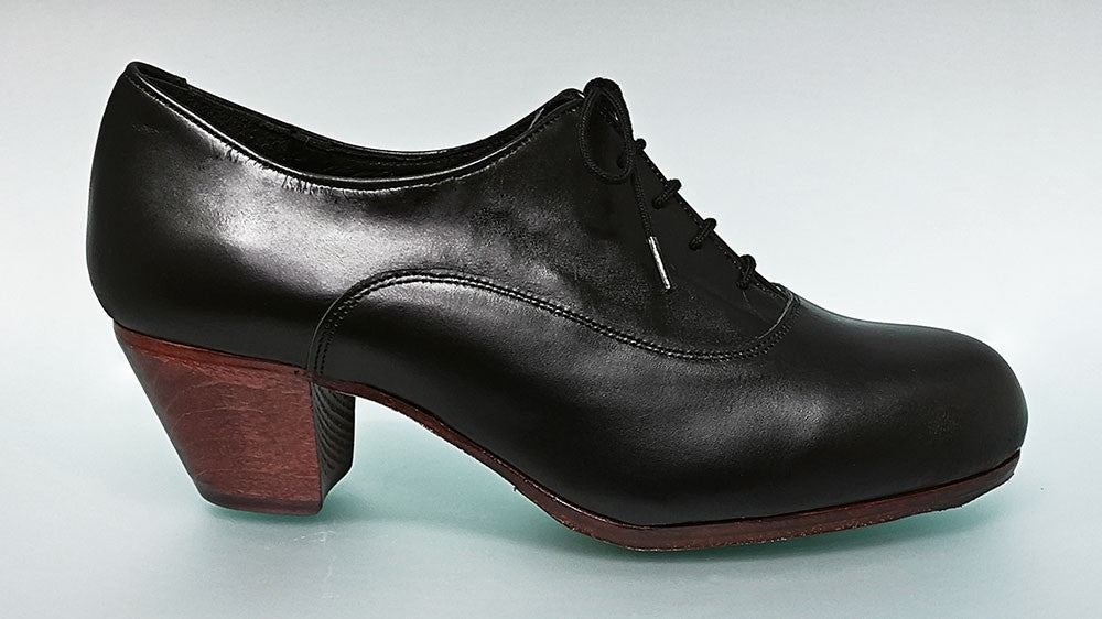 Chaussure de flamenco professionnelle, cuir noir et lacets