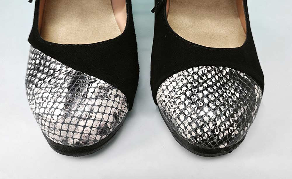 Professional Flamenco Dance Shoe Combined Black Suede and Fancy Snake Skin