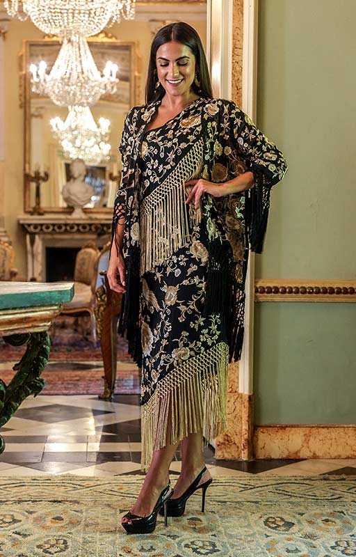 Tarantos Kaftan Jacket Black Embroidered with Fringes
