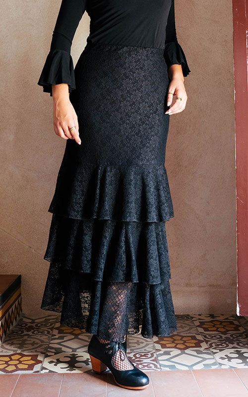 Black lace flamenco skirt with 3 ruffles