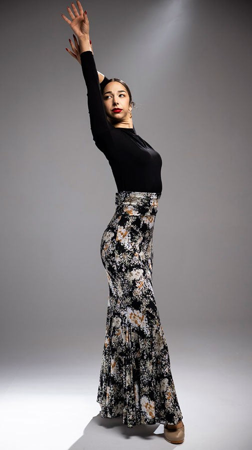 Falda Flamenco Ogalla con Estampado de Flores Blancas