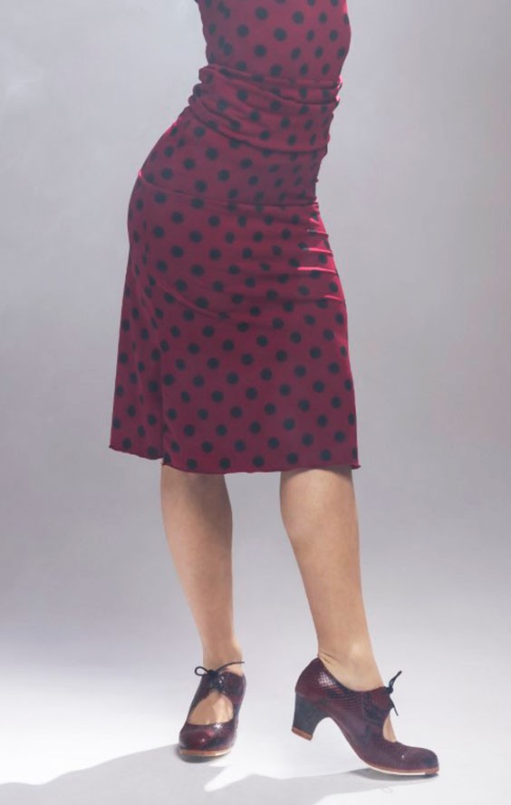 Jupe Flamenco Courte Bangui Grenat à Pois Noirs