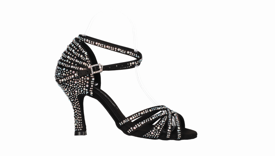 Chaussure de danse de salon noire ornée de multiples strass en cristal
