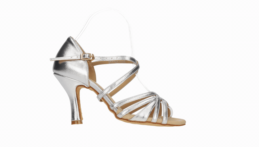 Zapato para baile de salón con tiras cruzadas de pu color plata