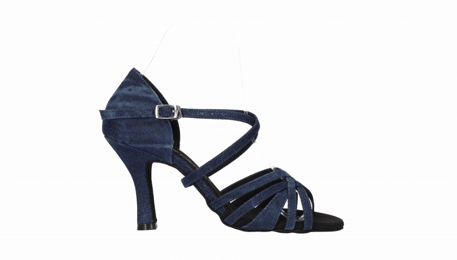 chaussure de danse de salon en toile denim bleue