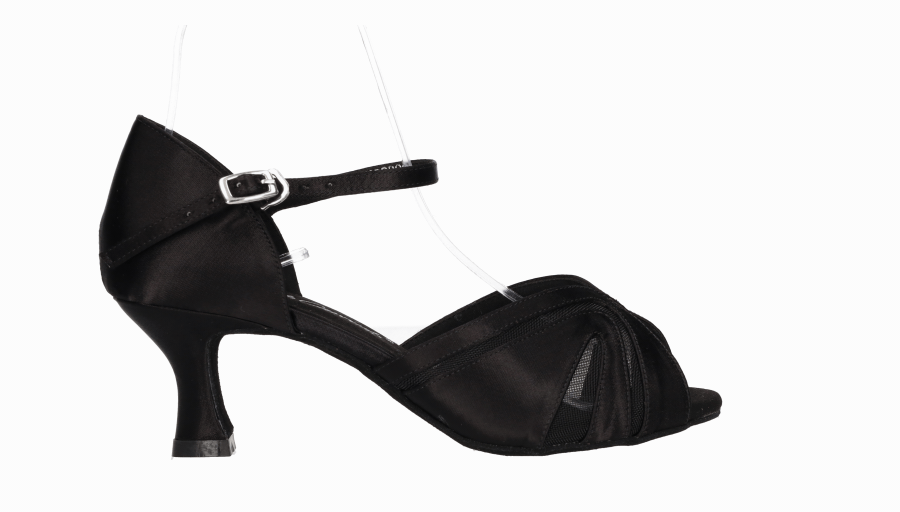 Chaussure de danse latine et de salon en satin noir à petit talon