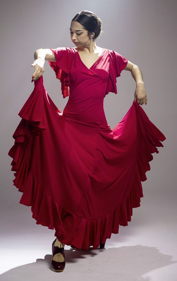 Robe de flamenco à vagues grenat