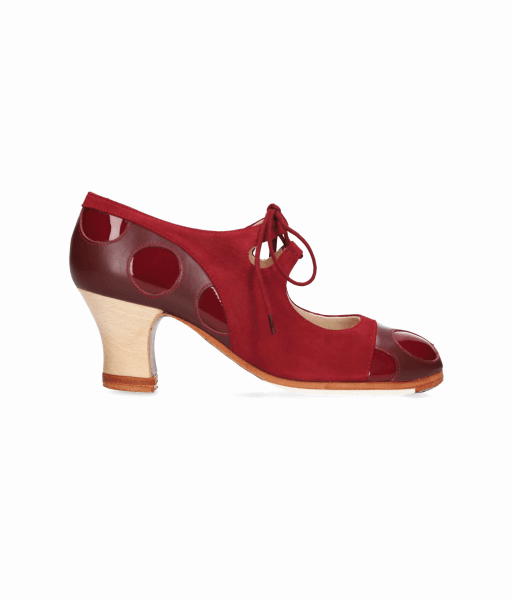 Zapato de baile flamenco profesional combinado en piel de ante y charol burdeos