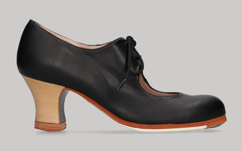 Zapato de Baile Flamenco Profesional Piel Negro con Cordones