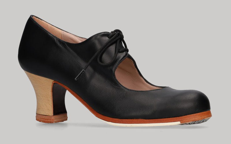 Zapato de Baile Flamenco Profesional Piel Negro con Cordones