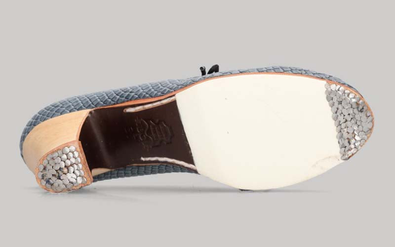 Zapato de Baile Flamenco Profesional Combinado Piel Fantasía Serpiente Gris y Ante Negro