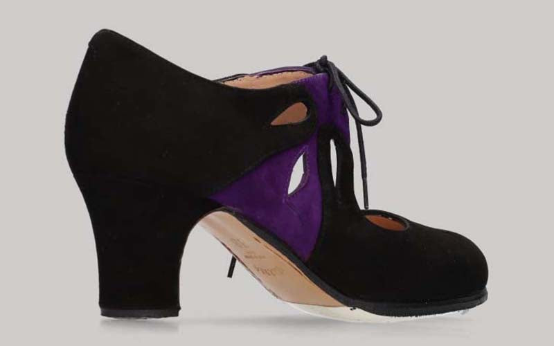 Zapato de baile Flamenco Profesional Ante Negro y Adorno Ante Morado