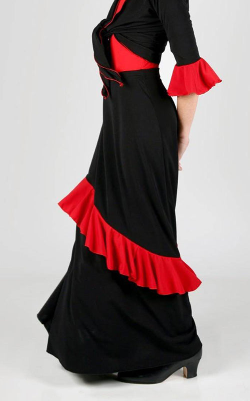 Black flamenco skirt for girls with red slanted ruffle