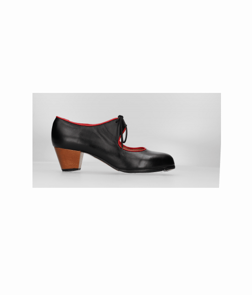 Chaussure de danse flamenco professionnelle en cuir noir avec lacets