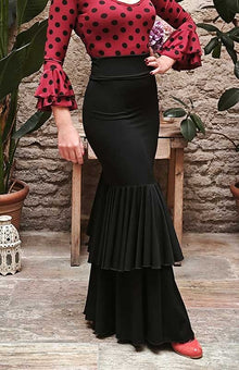 Falda Flamenco Negra Ajustada a Medio Muslo