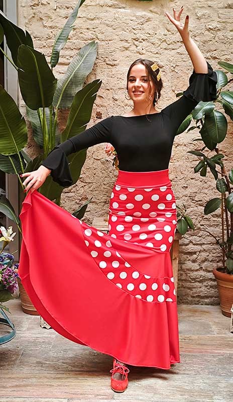 Falda Flamenco Roja con Lunares Blancos