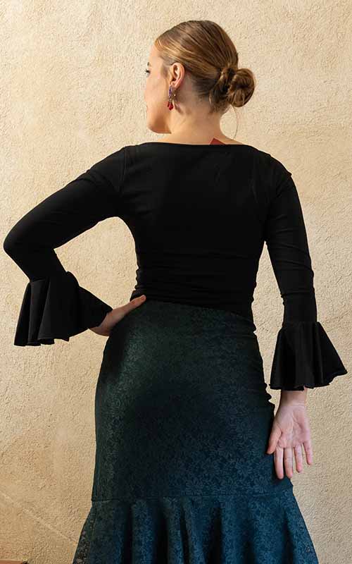 Black stretch knit flamenco top