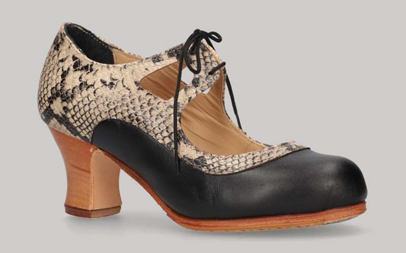 BLUCHER BLACK LEATHER/SERP. BEIGE