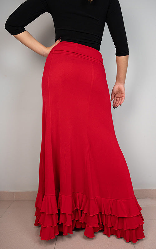 Falda flamenco roja con tres volantes y apertura a un lado
