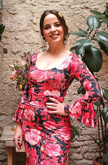 Haut de flamenco Agua à imprimé fleurs fuchsia