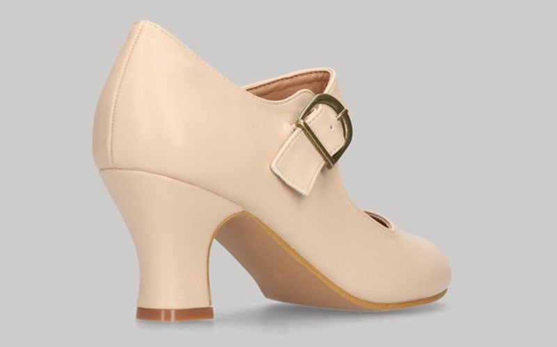 Chaussure de flamenco en cuir nappa beige avec boucle