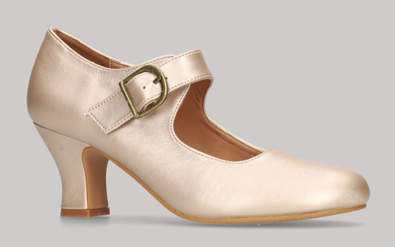 Chaussure de flamenco en cuir nappa platine avec boucle