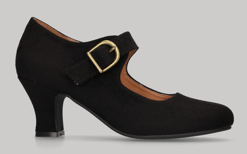 Chaussure de flamenco en daim noir avec boucle