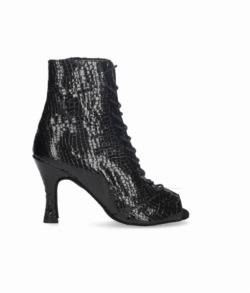 Zapato tipo botín para baile de salón negro con cordones y cierre lateral con cremallera