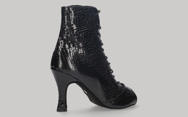 Zapato tipo botín para baile de salón negro con cordones y cierre lateral con cremallera