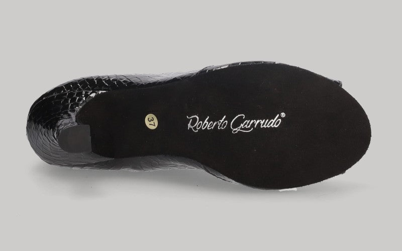 Zapato tipo botín para baile de salón negro con cordones y cierre lateral con cremallera