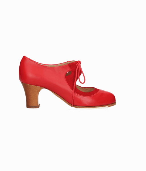 Zapato de baile flamenco profesional piel rojo con cordones
