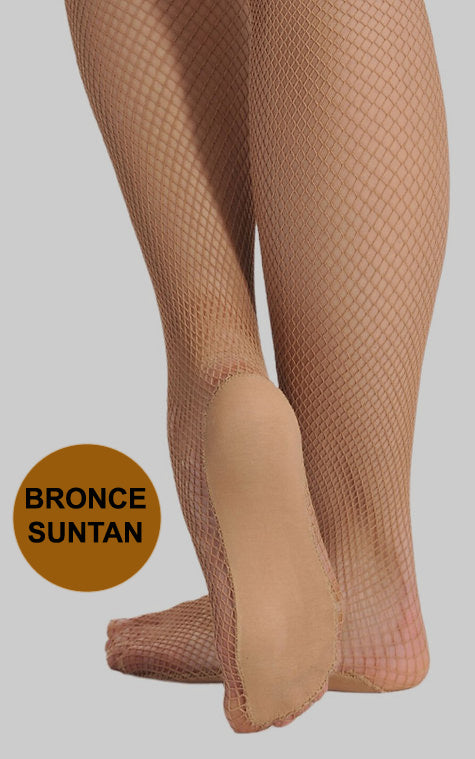 Highly resistant elastic fishnet stocking with bronze-colored insole